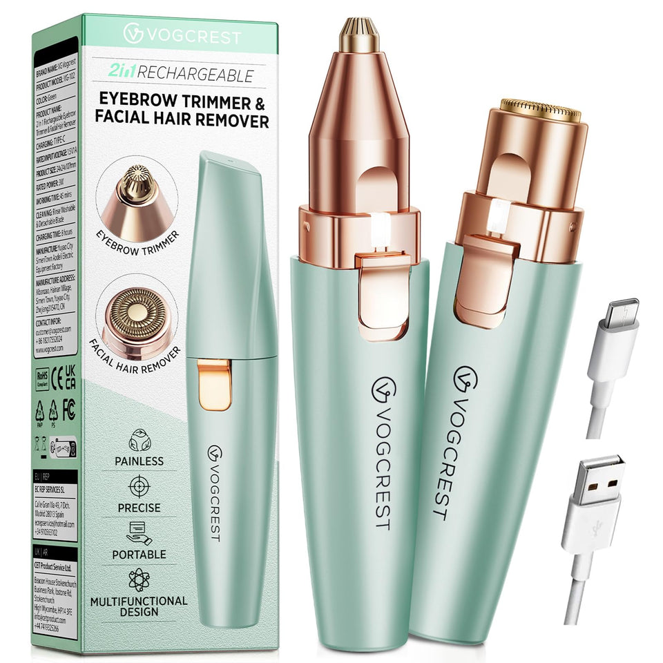 VG VOGCREST Facial Hair Remover and Eyebrow Shaver with Rechargeable LED Precision Trimmer