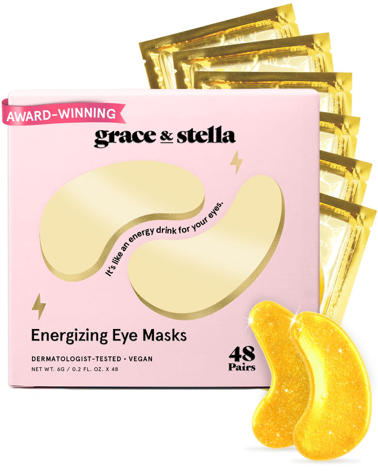 grace & stella Under Eye Mask Patches for Dark Circles Puffy Eyes & Wrinkles Vegan 6 Pairs Pink
