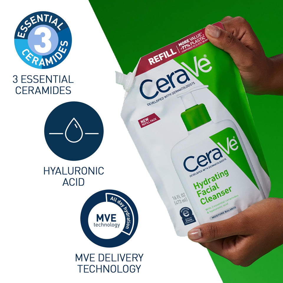 CeraVe Hydrating Facial Cleanser, Moisturizing Face Wash For Dry Skin, Hyaluronic Acid + Ceramides + Glycerin, Hydrating Cleanser For Normal To Dry Skin, National Eczema Association Certified, 19 Oz