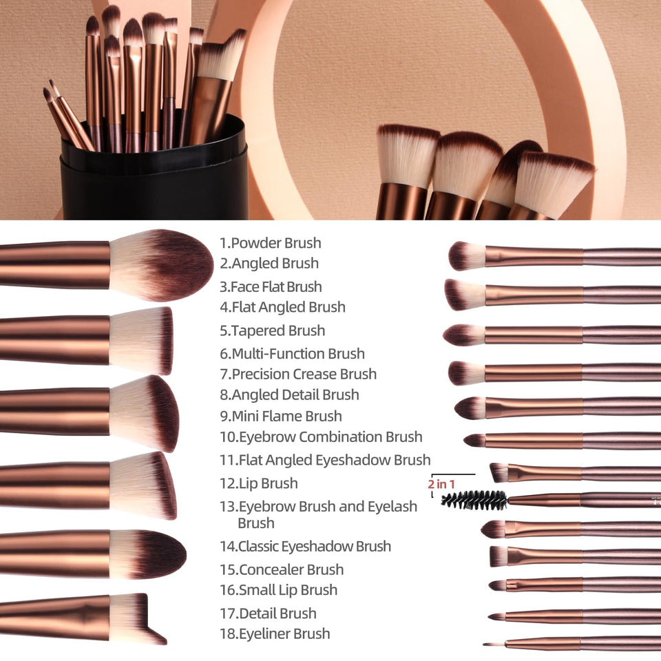 BS MALL Makeup Brush Set 18 Piece Professional Cosmetic Brushes with Black Case for Flawless Makeup