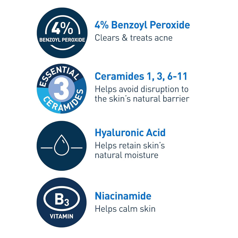 CeraVe Acne Foaming Cream Cleanser with 4% Benzoyl Peroxide Niacinamide & Ceramides Face Wash