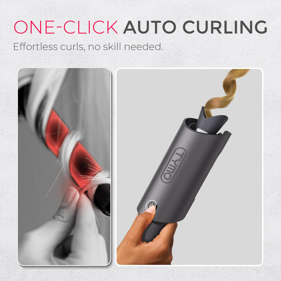 TYMO CURLPRO Automatic Rotating Curling Iron with Ionic Ceramic Barrel for Beach Waves Pink