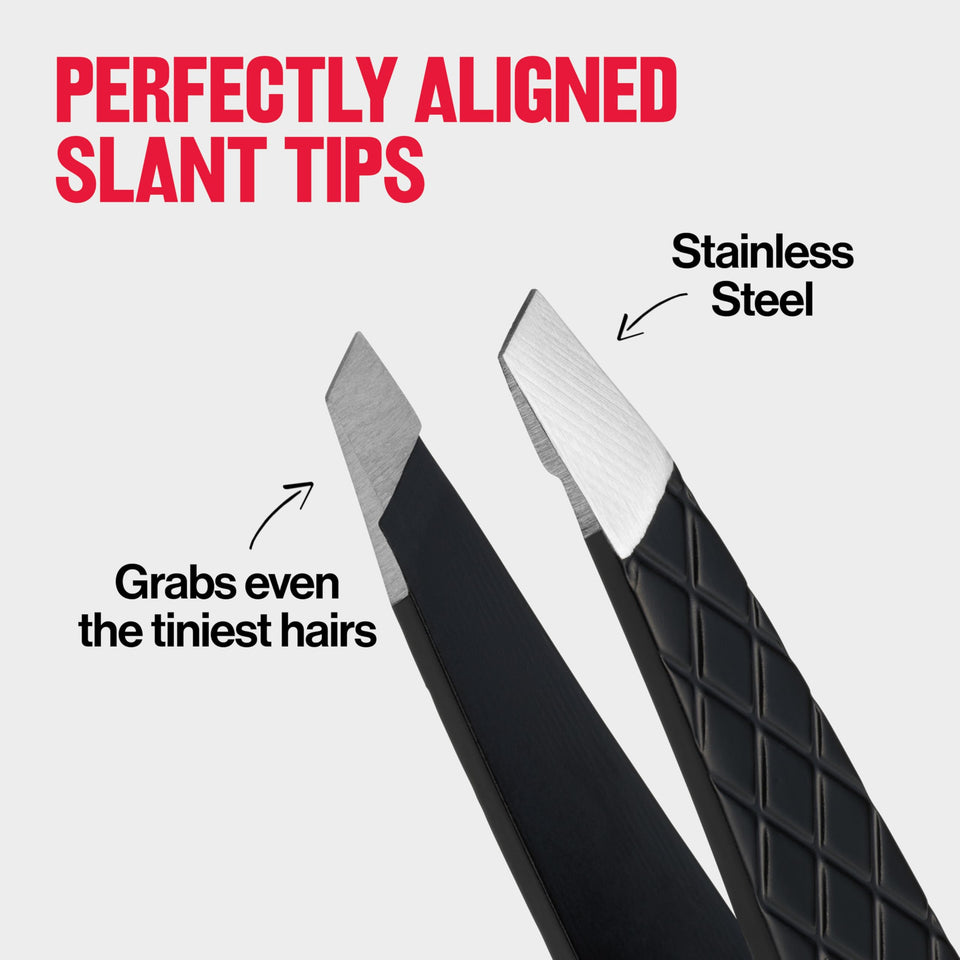 Revlon Expert Slant Tip Tweezer High Precision Stainless Steel Hair Removal Black