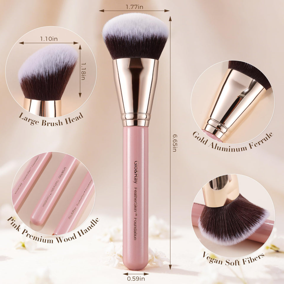 GLO&RAY Angled Kabuki Foundation Brush for Liquid Makeup Dense Buffing Seamless Blending Pink