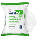 CeraVe Makeup Remover Wipes Plant Based Biodegradable Face Cleansing Wipes for Sensitive Skin 25 Ct