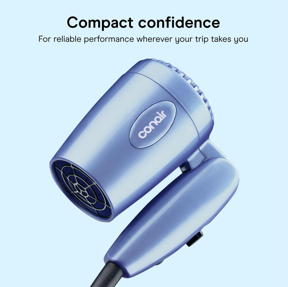 Conair Travel Hair Dryer 1600W Compact Dual Voltage Folding Handle Blue
