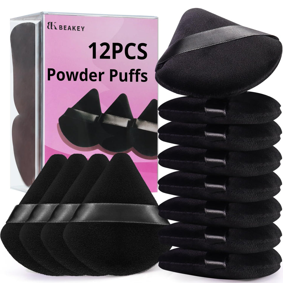 BEAKEY 12 piece triangle powder puff face loose powder foundation contouring black - BuyO