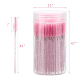 100 Piece Disposable Mascara Wands Crystal Eyebrow Spoolies for Eyelash Extensions Pink with Container
