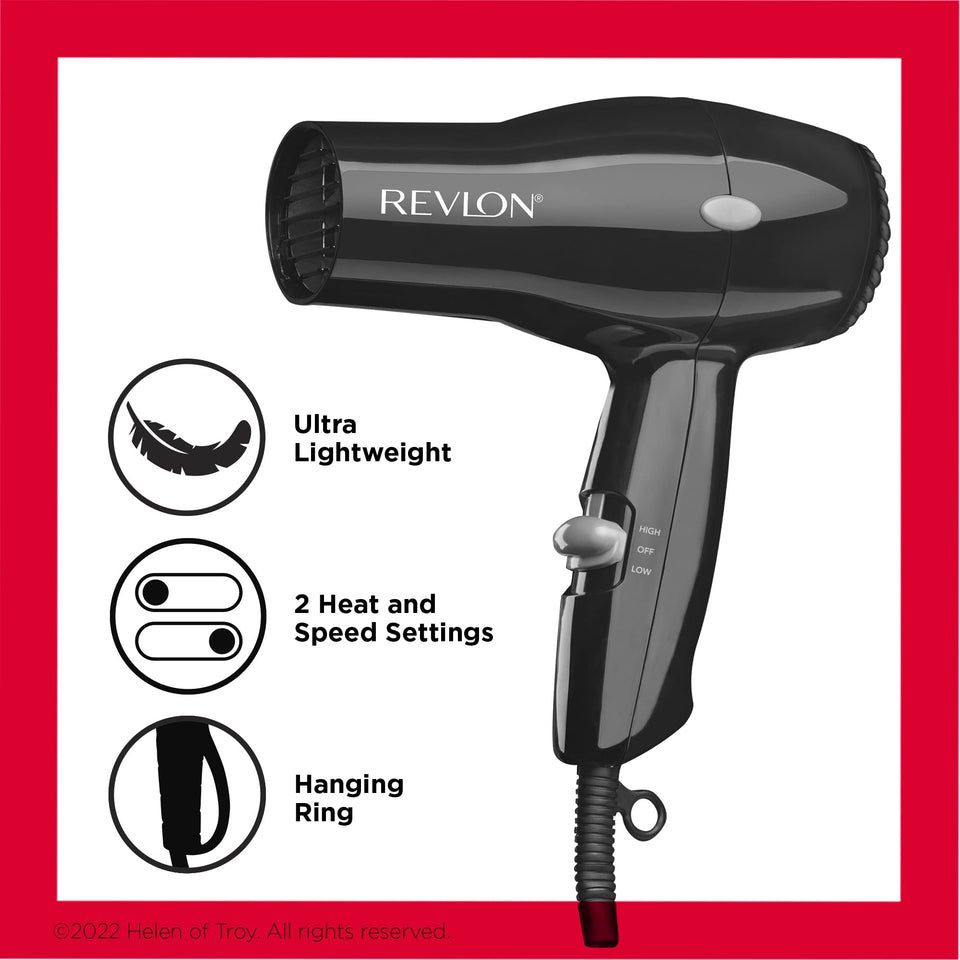 Revlon Compact 1875W Travel Hair Dryer Lightweight 2 Heat Speed Settings Black