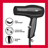 Revlon Compact 1875W Travel Hair Dryer Lightweight 2 Heat Speed Settings Black