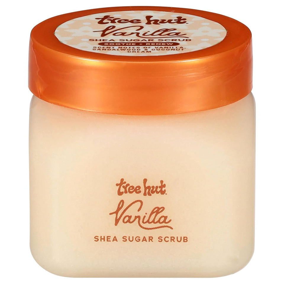 Tree Hut Vanilla Body Scrub with Shea Butter & Essential Oils Hydrating Sugar Exfoliator 18 Oz