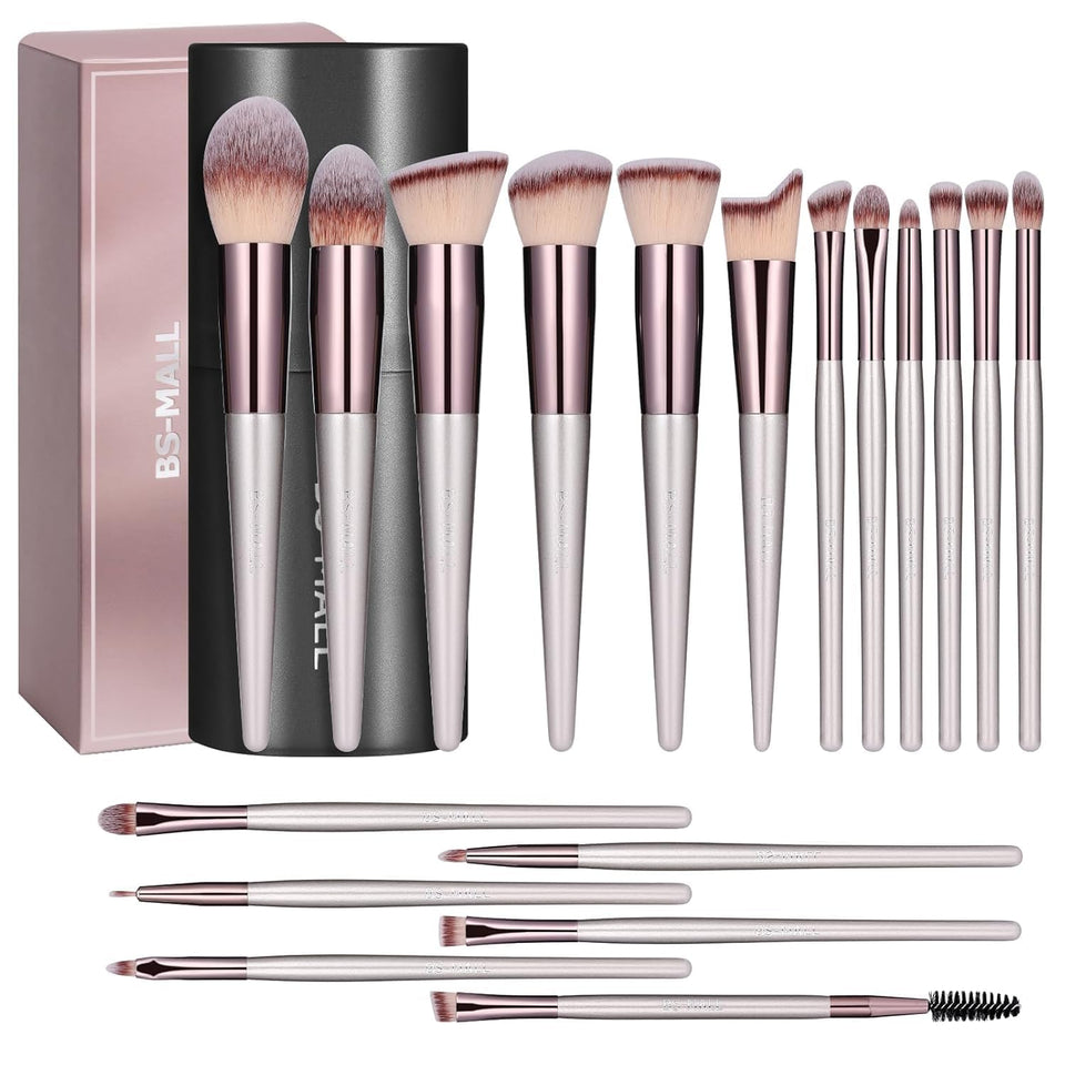 BS-MALL 18 piece professional makeup brush set synthetic labeled instruction case - BuyO
