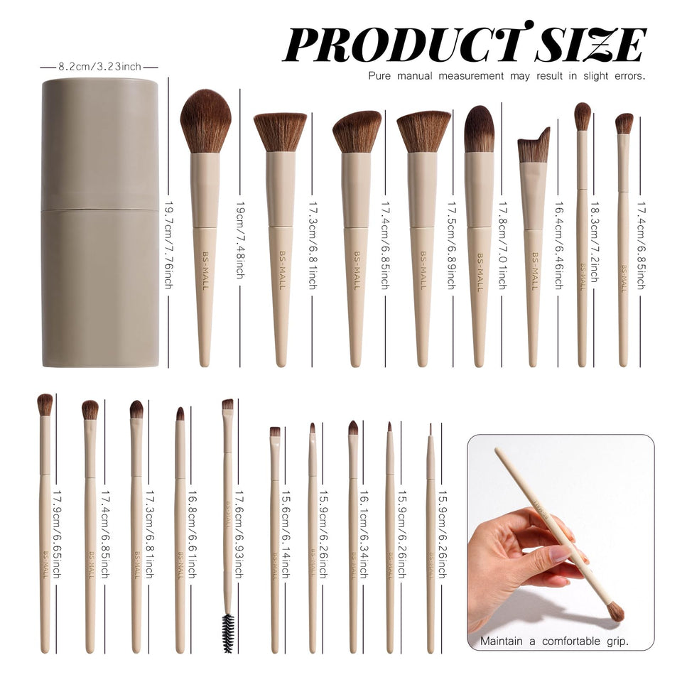 BS-MALL 18 Piece Professional Makeup Brush Set with Travel Case Synthetic Face Eye Brushes