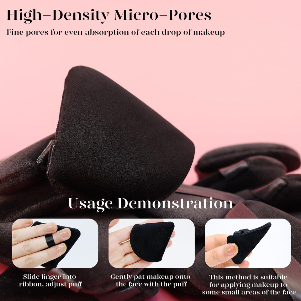 BEAKEY 12 Piece Triangle Powder Puff Set for Face Loose Powder Foundation Contouring Black