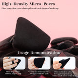 BEAKEY 12 Piece Triangle Powder Puff Set for Face Loose Powder Foundation Contouring Black