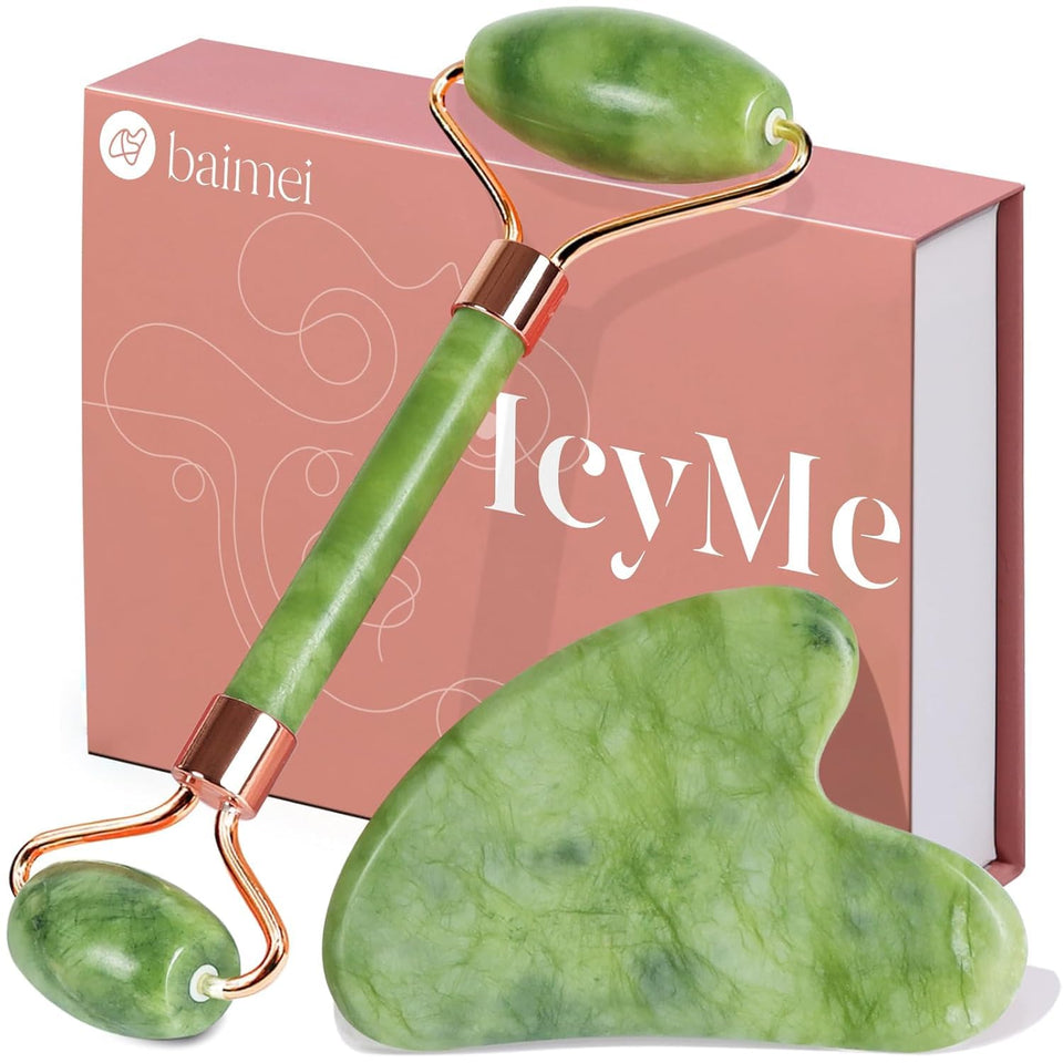 BAIMEI IcyMe jade roller gua sha set cooling depuffing sculpting jawline skincare green - BuyO