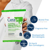 CeraVe Makeup Remover Wipes Plant Based Biodegradable Face Cleansing Wipes for Sensitive Skin 25 Ct
