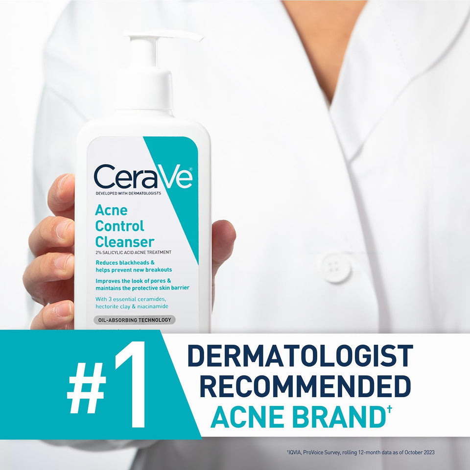CeraVe Acne Face Cleanser 2% Salicylic Acid Oil Absorbing Clay for Breakout Control 16 Ounce
