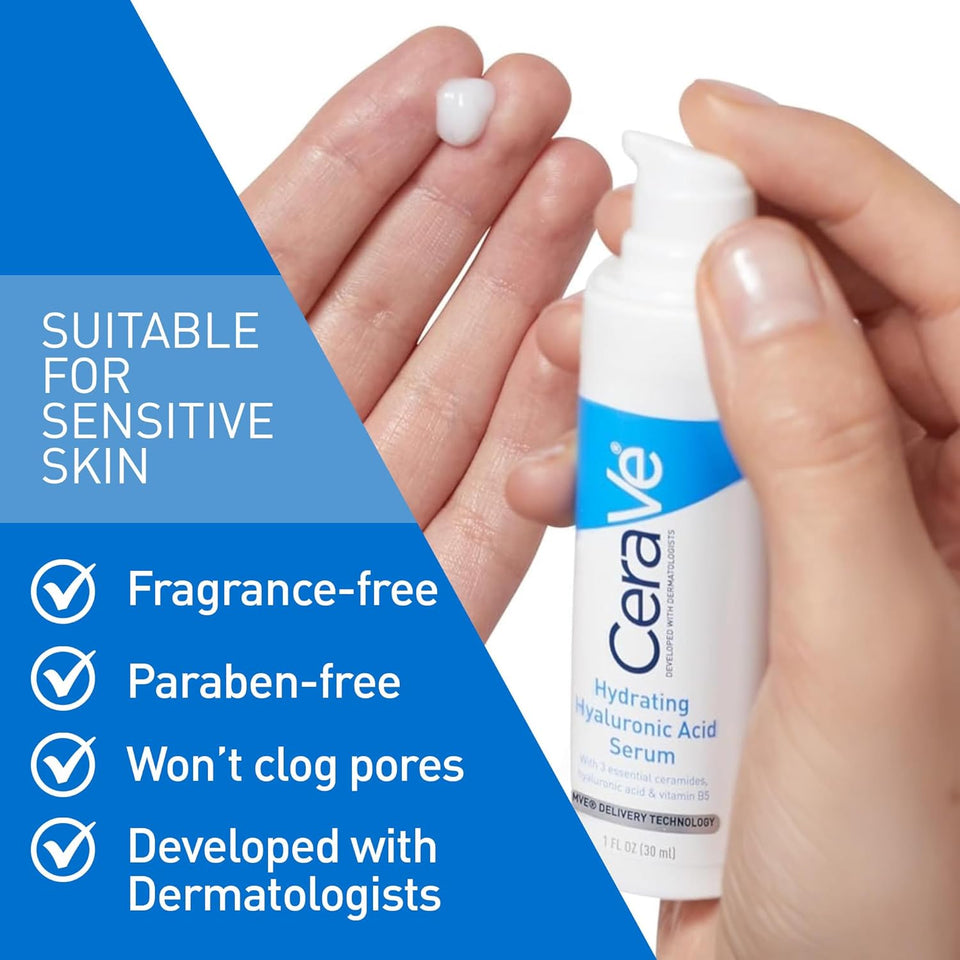 CeraVe Hyaluronic Acid Serum for Face with Vitamin B5 & Ceramides Deep Hydration 1 Oz