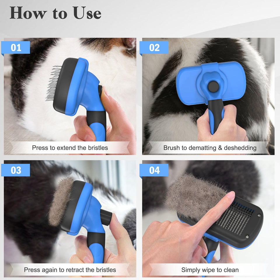 Swihauk Self-Cleaning Slicker Brush Deshedding Grooming Tool for Dogs and Cats Blue
