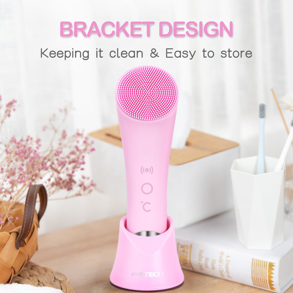 PRITECH Facial Cleansing Brush with Silicone Face Scrubber and Heat Massage for Deep Skin Cleaning