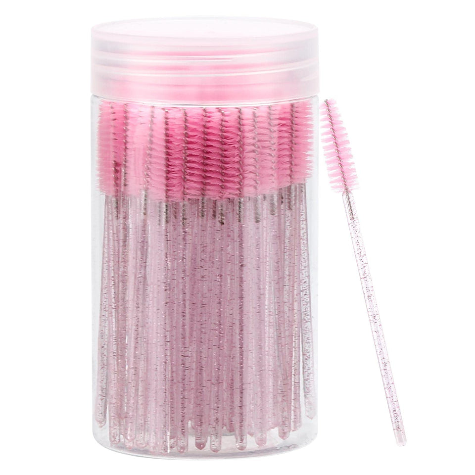 100 piece disposable mascara wand spoolies eyelash extensions eyebrow pink container - BuyO