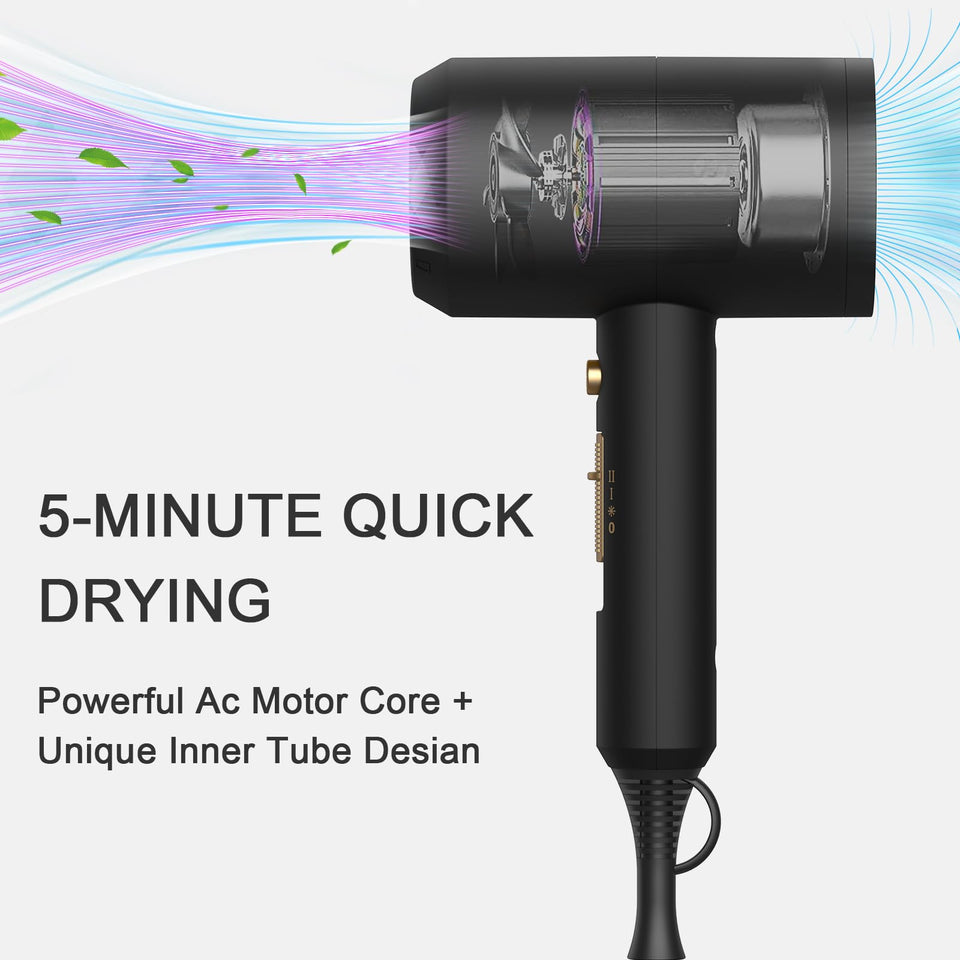Slopehill Professional Ionic Hair Dryer 1800W Fast Drying Low Noise with Diffuser Concentrator Black