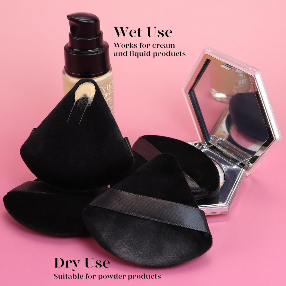 BEAKEY 12 Piece Triangle Powder Puff Set for Face Loose Powder Foundation Contouring Black