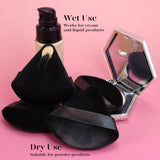 BEAKEY 12 Piece Triangle Powder Puff Set for Face Loose Powder Foundation Contouring Black