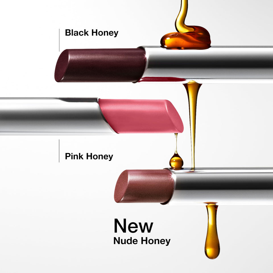 Clinique Almost Lipstick Tinted Lip Balm in Iconic Black Honey Pink Honey and Nude Honey Colors