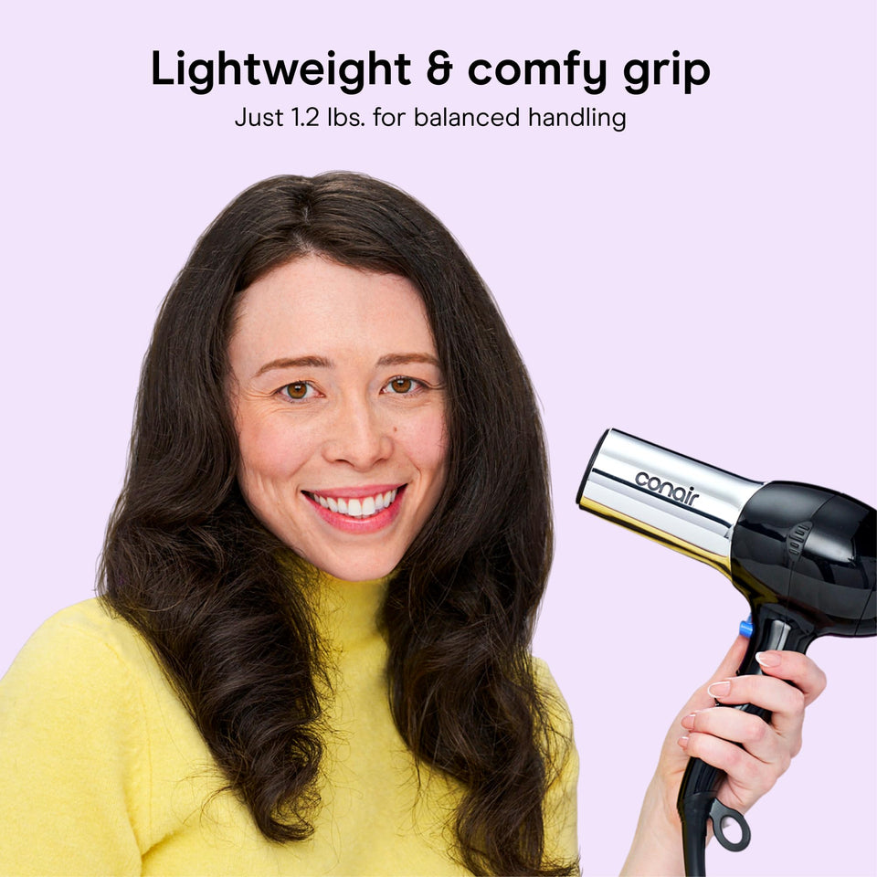 Conair 1875W Full Size Ionic Hair Dryer with Concentrator Attachment Black Chrome
