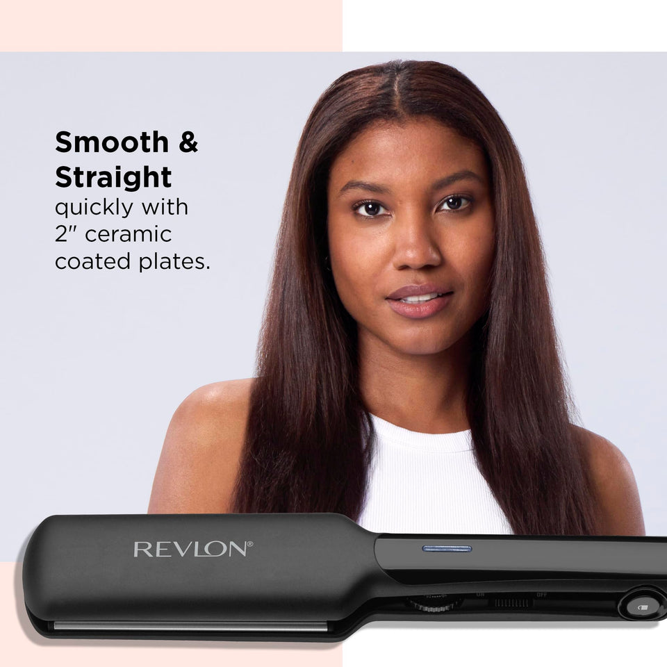REVLON 2 Inch Ceramic Flat Iron Fast Heating Hair Straightener Smooth Results Travel Friendly Black
