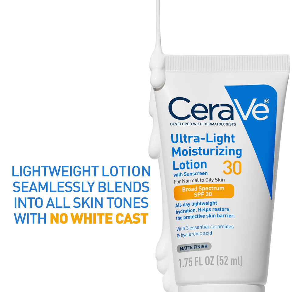 CeraVe Ultra Light Moisturizing Lotion SPF 30 with Hyaluronic Acid & Ceramides Matte Finish 1.7 Oz