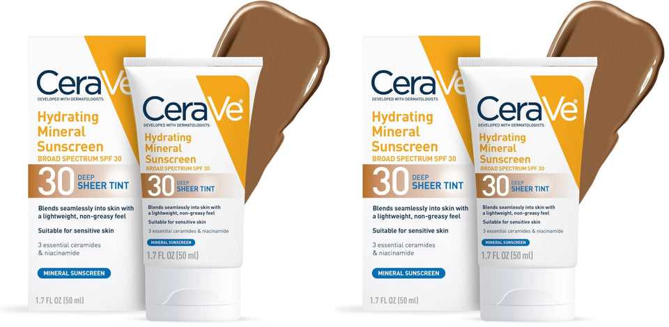 CeraVe Hydrating Mineral Sunscreen SPF 30 Sheer Tint with Zinc Oxide & Titanium Dioxide 1.7 Oz