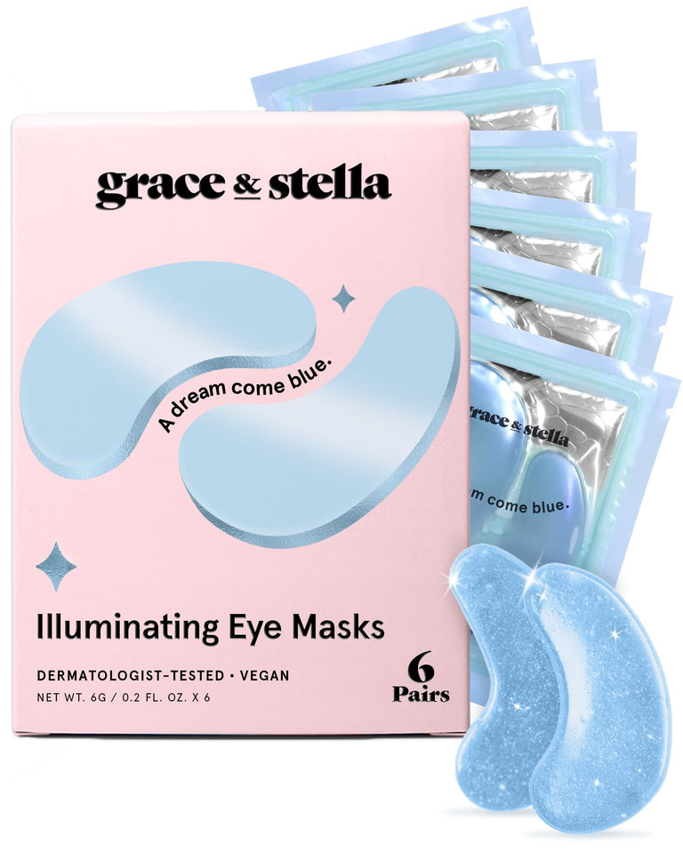 grace & stella Under Eye Mask Patches for Dark Circles Puffy Eyes & Wrinkles Vegan 6 Pairs Pink