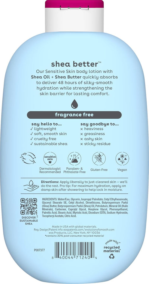 eos Shea Better Body Lotion Vanilla Cashmere Lightweight Non Greasy Moisturizer for Dry Skin Care