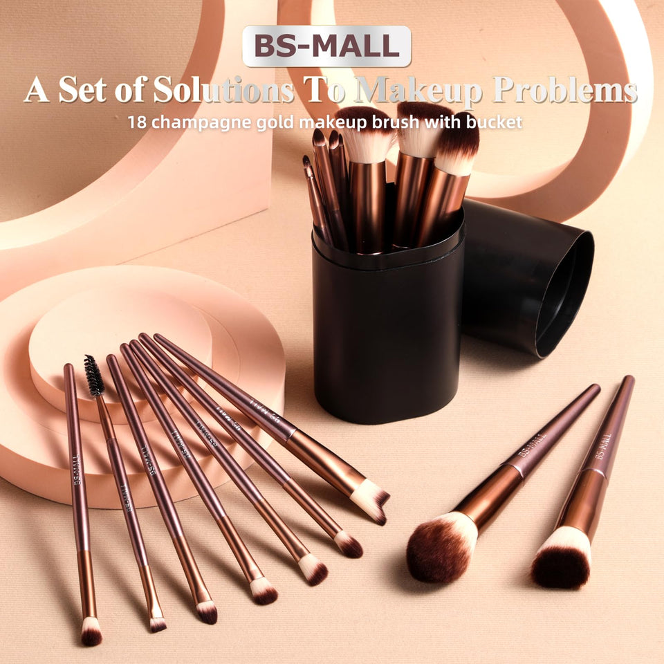 BS MALL Makeup Brush Set 18 Piece Professional Cosmetic Brushes with Black Case for Flawless Makeup