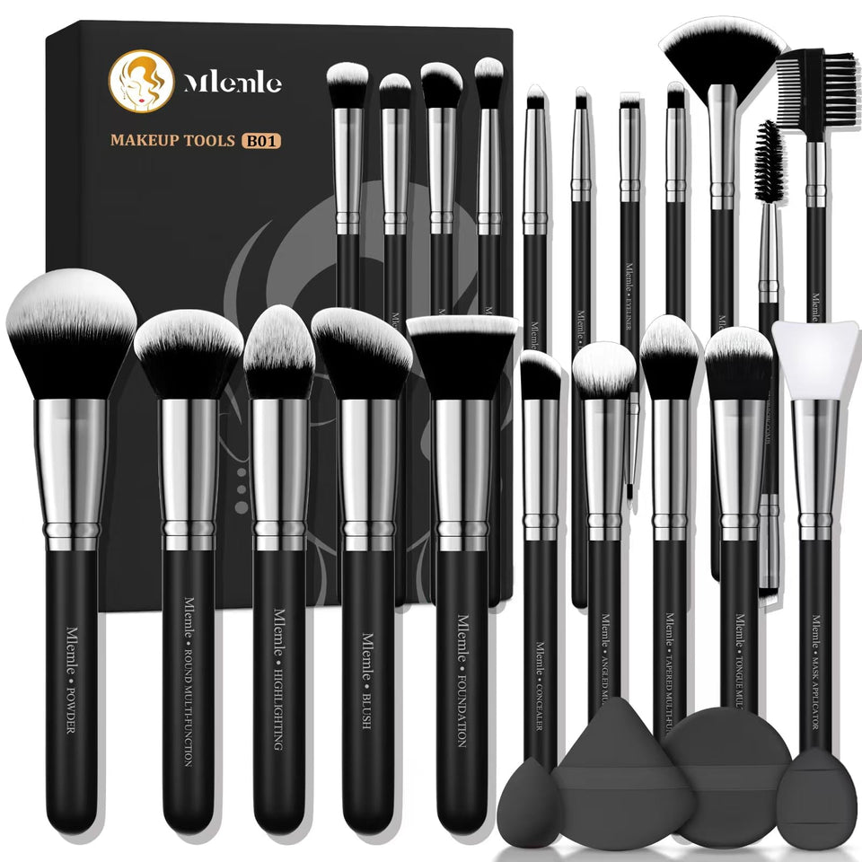 Mlemle 25 piece professional makeup brush set foundation powder blush eyeshadow sponge - BuyO