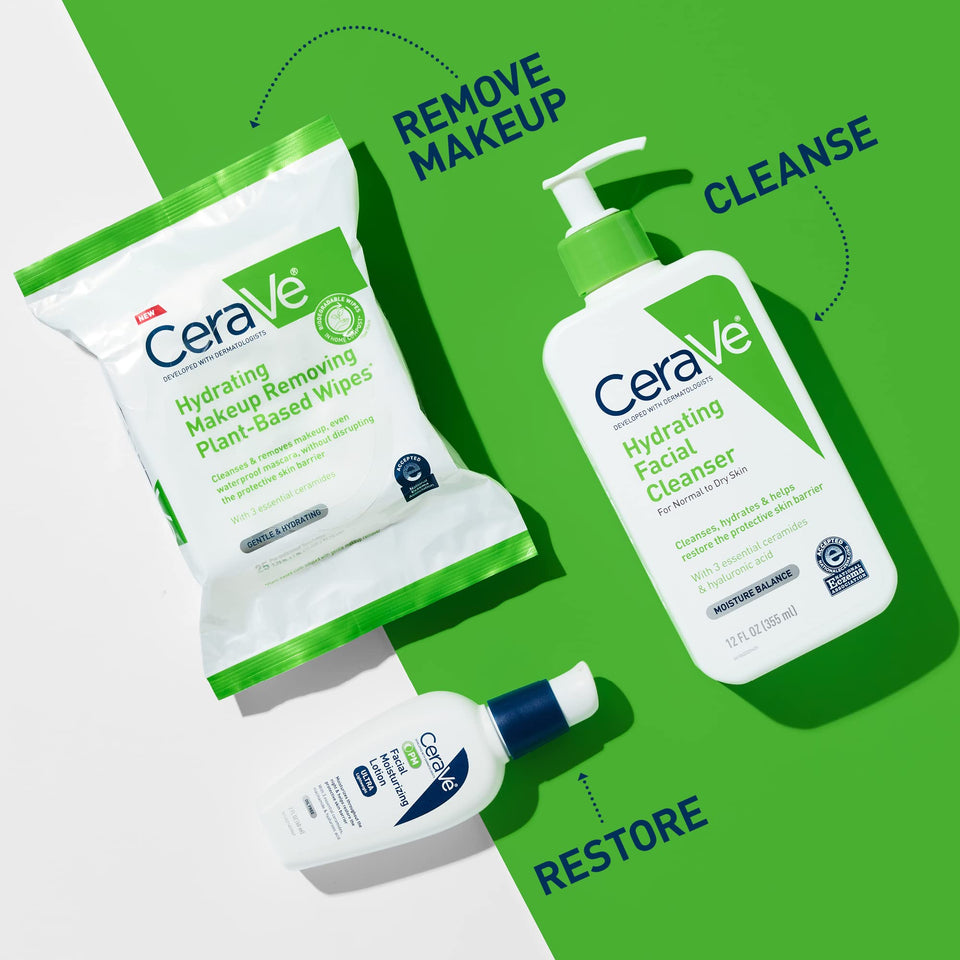 CeraVe Makeup Remover Wipes Plant Based Biodegradable Face Cleansing Wipes for Sensitive Skin 25 Ct