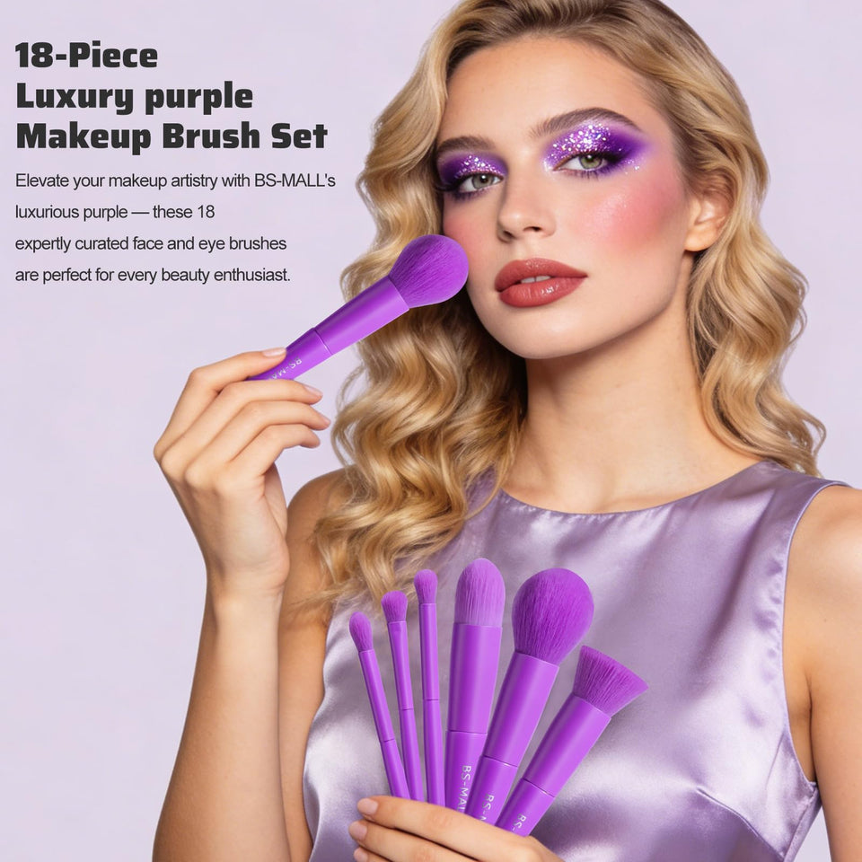 BS MALL Makeup Brush Set 18 Piece Professional Cosmetic Brushes with Black Case for Flawless Makeup