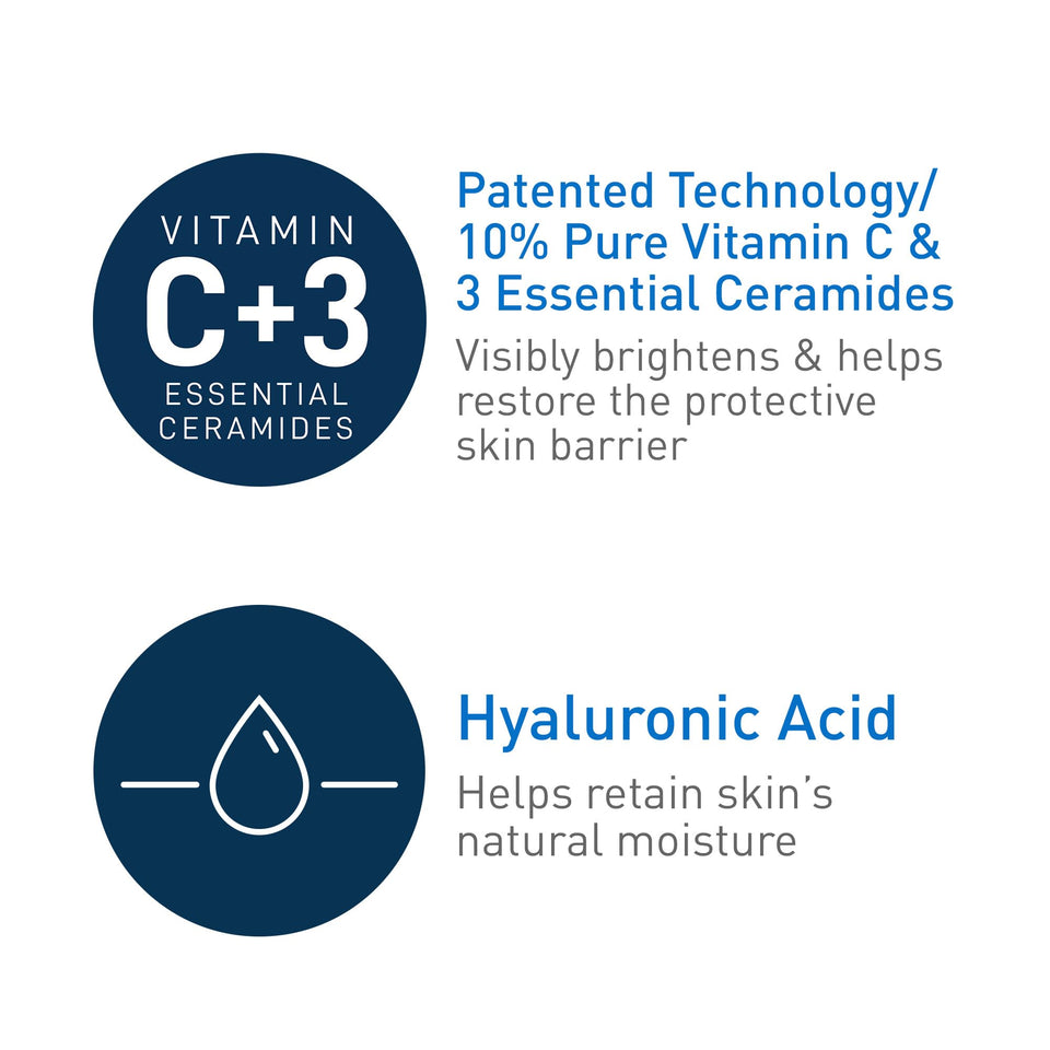 CeraVe Vitamin C Serum 10% Pure Vitamin C with Hyaluronic Acid & Ceramides Brightening Face Serum 1 Oz