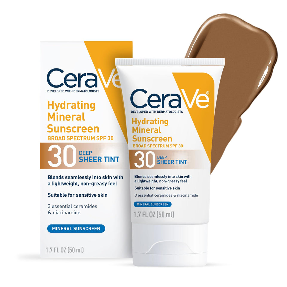 CeraVe Hydrating Mineral Sunscreen SPF 30 Sheer Tint with Zinc Oxide & Titanium Dioxide 1.7 Oz