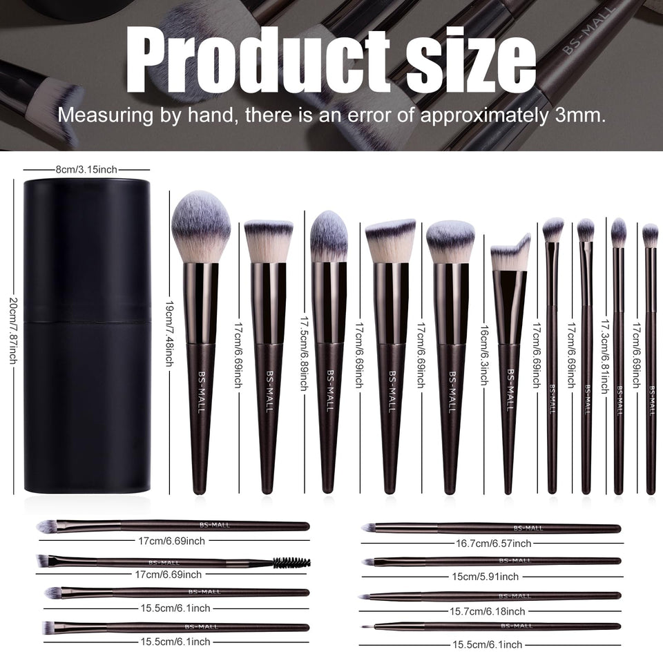 BS MALL Makeup Brush Set 18 Piece Professional Cosmetic Brushes with Black Case for Flawless Makeup