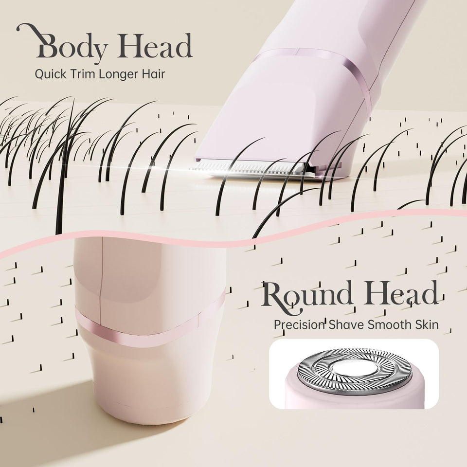 Risina Bikini Trimmer Painless Electric Razor Ceramic Blade IPX7 Waterproof Cordless Lady Shaver Pink