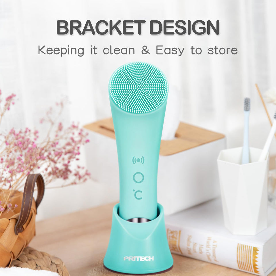 PRITECH Facial Cleansing Brush with Silicone Face Scrubber and Heat Massage for Deep Skin Cleaning