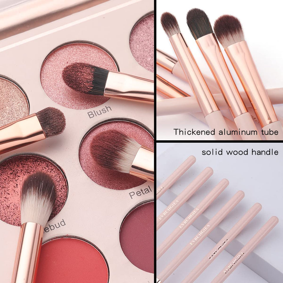 6 Piece Eye Makeup Brush Set Professional Blending Eyeshadow Concealer Eyeliner Soft Wood Handle