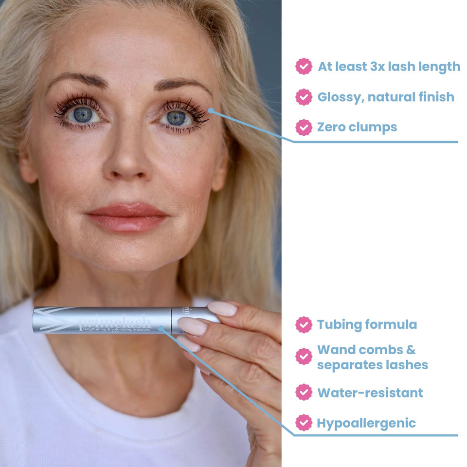 PrimeLash Volumizing Mascara for Mature Women with Long Lasting Wear and Hypoallergenic Formula