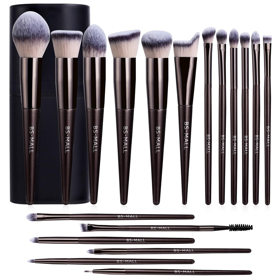 BS MALL Makeup Brush Set 18 Piece Professional Cosmetic Brushes with Black Case for Flawless Makeup