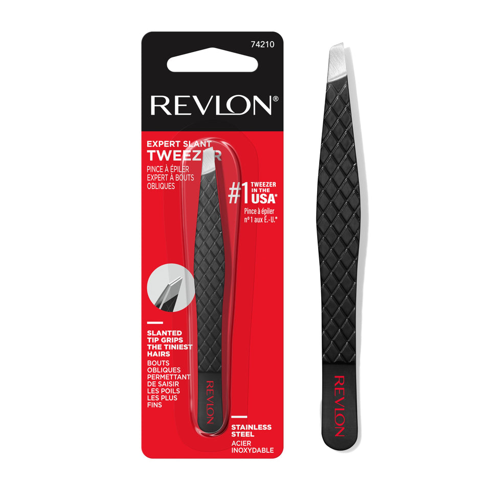 Revlon expert slant tip tweezer stainless steel precision hair removal black - BuyO