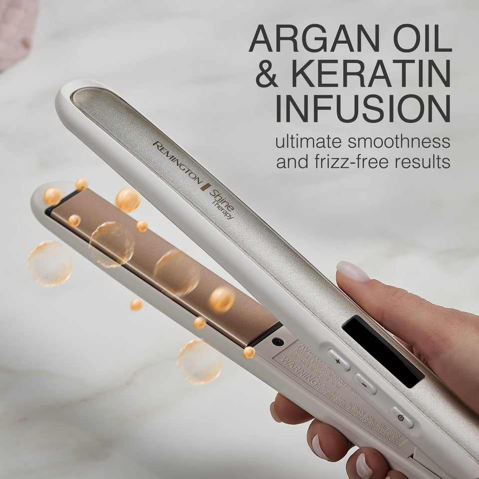Remington Shine Therapy 1 Inch Ceramic Flat Iron with Argan Oil Keratin for Frizz-Free Smooth Hair